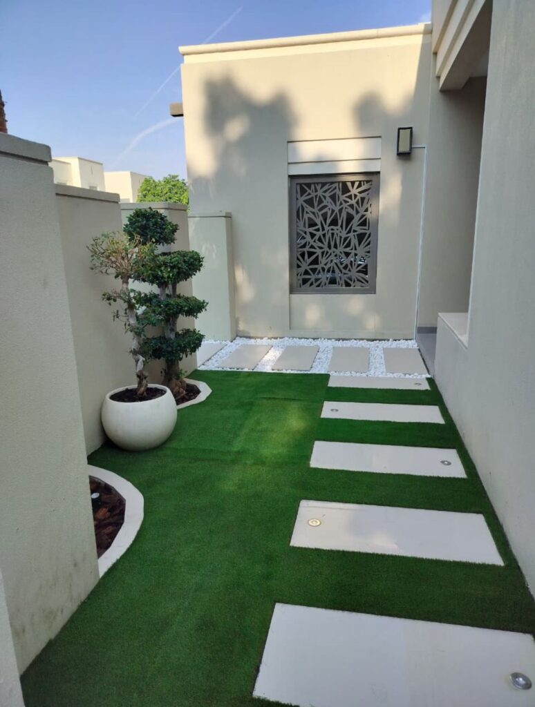 Modern planter box installation with premium plants in Palm Jumeirah Dubai