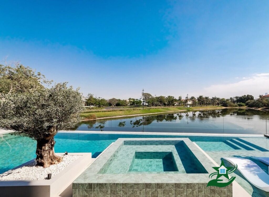 Professional swimming pool cleaning service in Jumeirah Golf Estates Dubai with crystal clear water