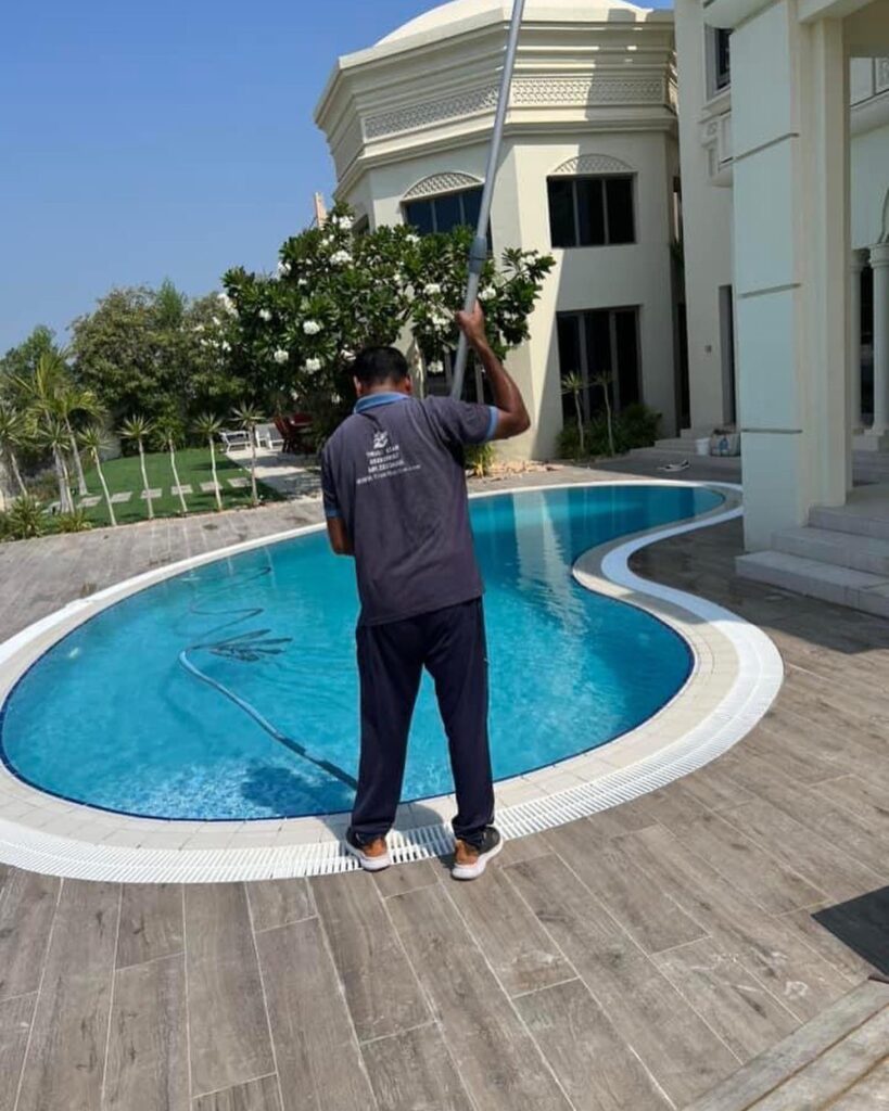 Modern swimming pool under construction in a luxury Arabian Ranches Dubai villa